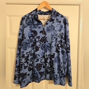 Weekends Holiday Scrolls Double-Knit Pullover Blue Floral Women's Top size 3